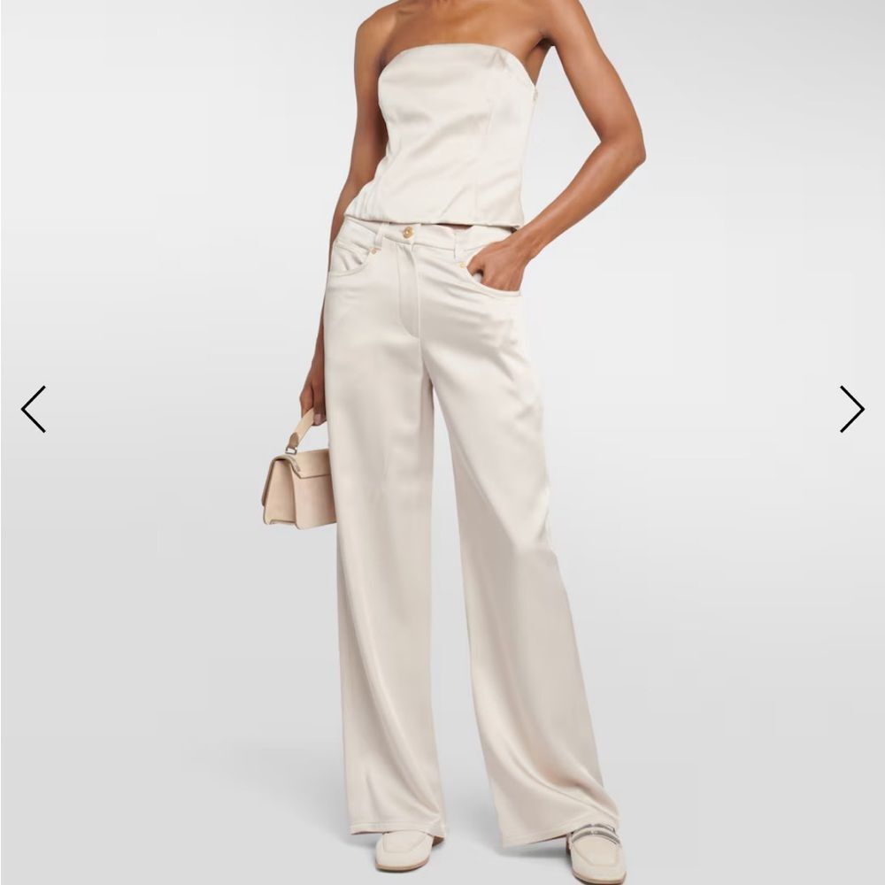BRUNELLO CUCINELLI | NEW Wide Leg Satin Pants in Ivory (Seashell) Women’s Size 8